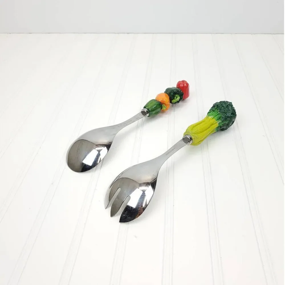 Stainless Steel Salad Servers with Vegetable Handles